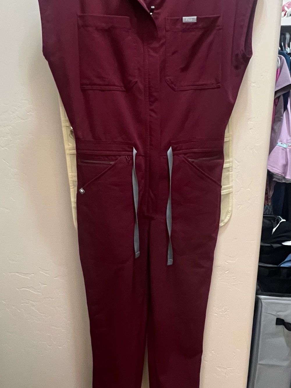 Figs Women's Burgundy Utility Jumpsuit with Front Pockets